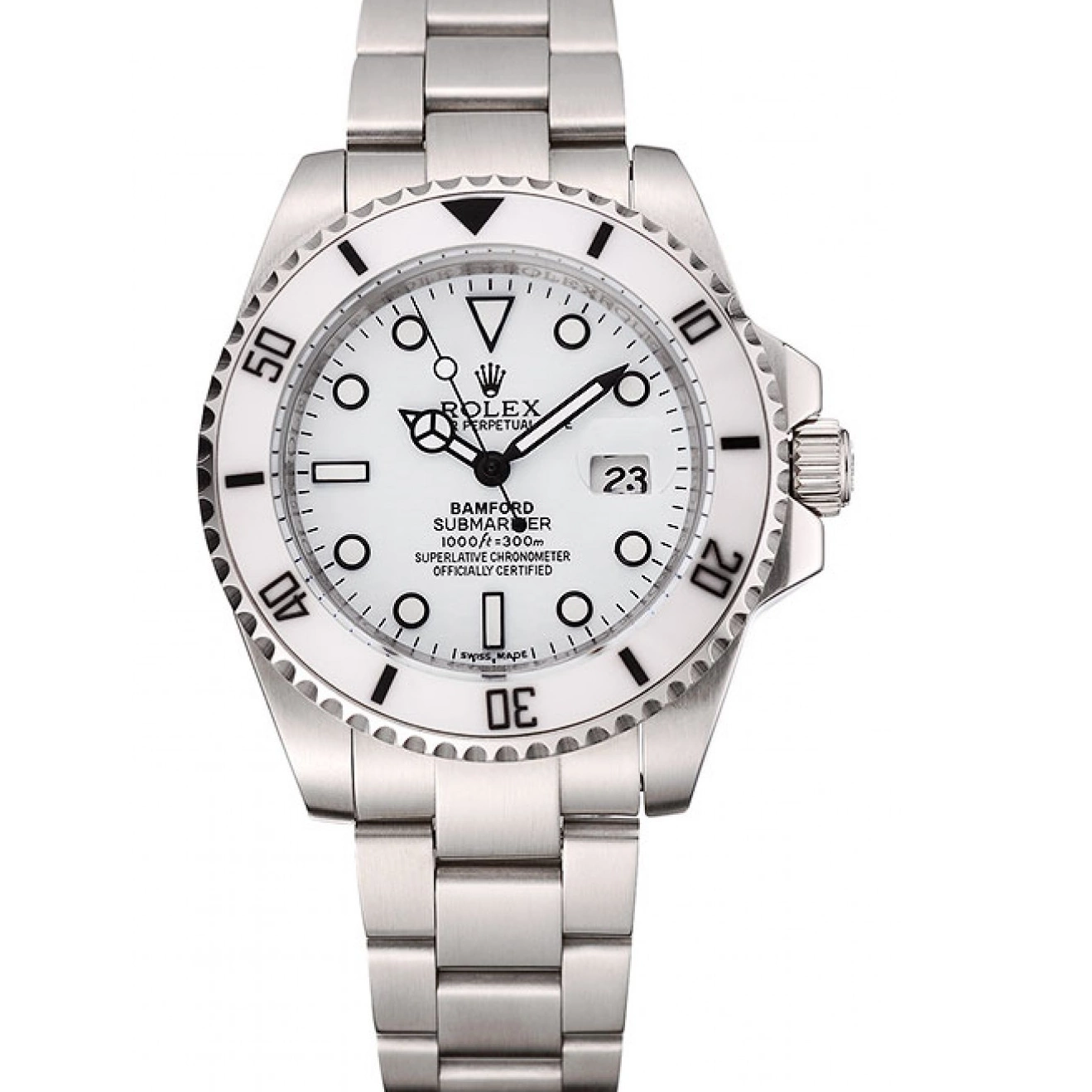 Good Copy Rolex Watches Dial Submariner Steel White Rolex 1453863 Bamford Bracelet Stainless 0702